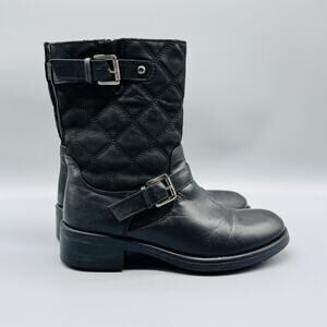 Aquatalia Boots Womens Size 8 Quilted Leather Buckle Moto Made In Italy Shoes